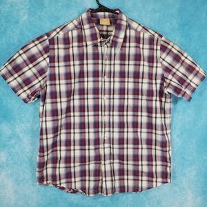 Canyon River Blues Men's Plaid Shirt, White Purple Gray Blue, Size Large